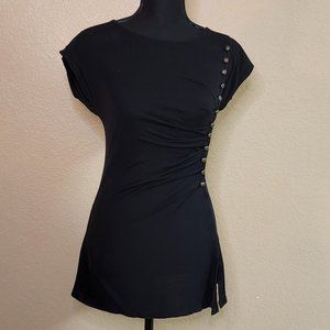 Black, business casual shirt, shortsleeved.